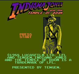 Indiana Jones and the Temple of Doom title screen for NES